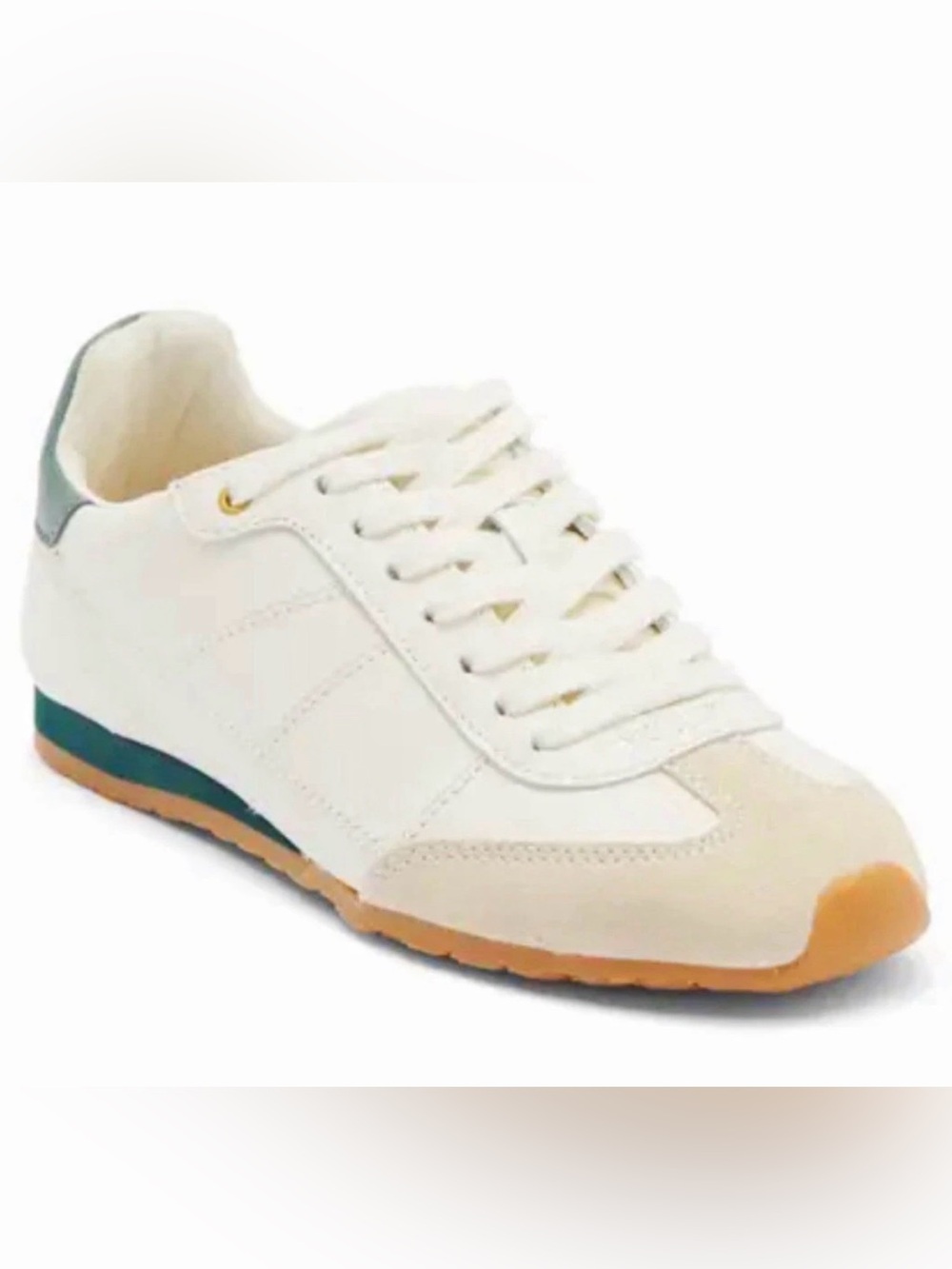 NWT Dolce Vita Diane Retro Sneakers White Leather Suede Green Gum Sole Size 7.5
